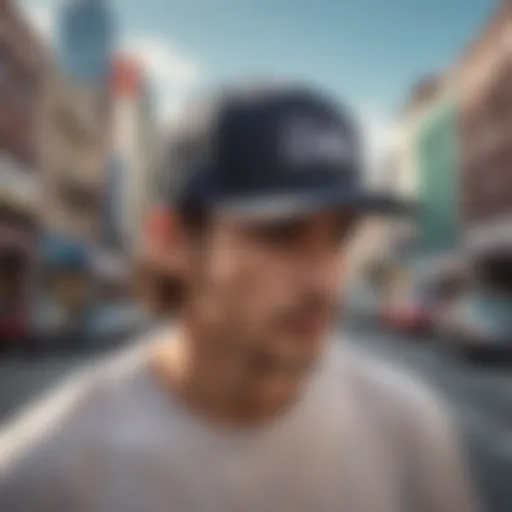 A stylish cap trucker worn by a skateboarder in an urban environment