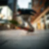 A skateboarder performing a trick in an urban environment