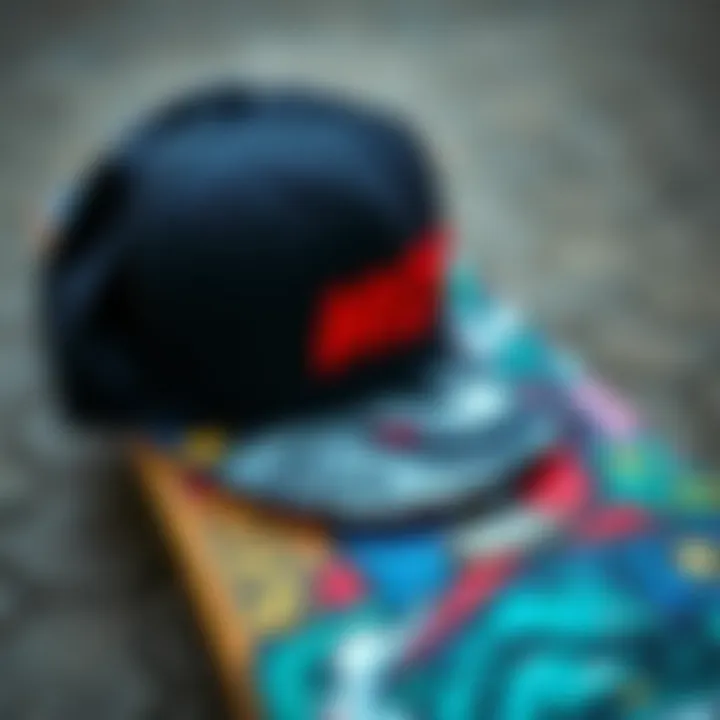 A skateboard deck featuring artwork that complements the Brixton snap cap style