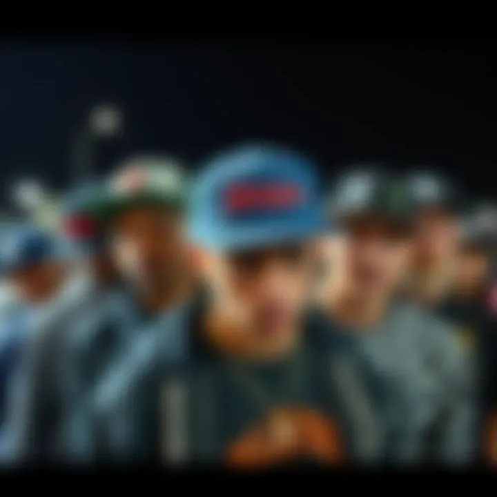 A group of skateboarders wearing Brixton snap caps, representing diverse skate subcultures