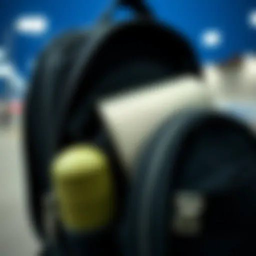 Stylish Binding Backpack Features A close-up of a stylish binding backpack designed for skateboarders, showcasing its unique compartments.