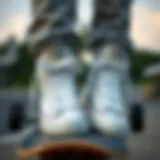 Iconic white high-top shoes on a skateboard