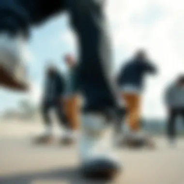 Diverse Skaters in White Hi Lift Converse A group of skaters showcasing diverse styles in white hi lift Converse