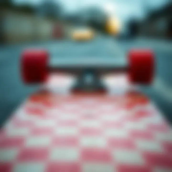 Close-up of iconic red checkered skateboard deck