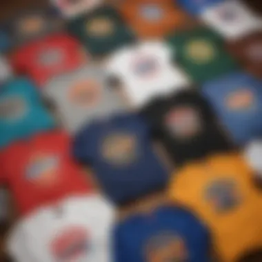 A variety of Von Dutch t-shirts highlighting different colors and materials