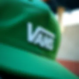 A close-up view of the green Vans hat showcasing its unique design and texture.