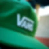 Close-Up of the Green Vans Hat A close-up view of the green Vans hat showcasing its unique design and texture.