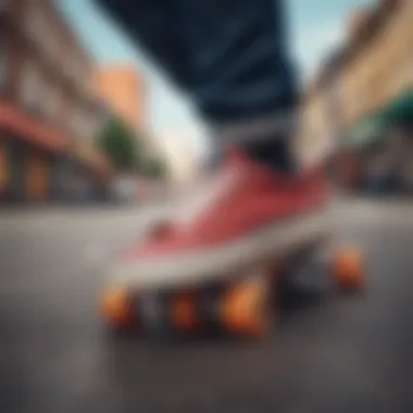 Skateboard shoes on a vibrant urban background