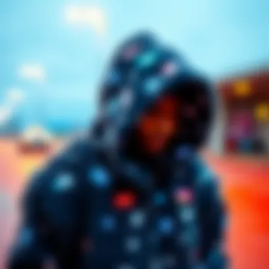 An artistic representation of social media icons intertwined with furry hoodies