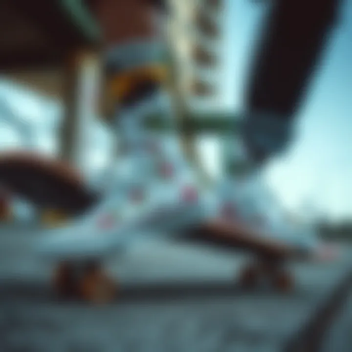 White Converse sneakers worn in an urban skateboarding environment showcasing their culture