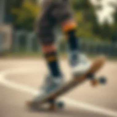 Skateboarding in Style with Adidas Socks Skateboarder performing tricks while wearing black and gold Adidas socks