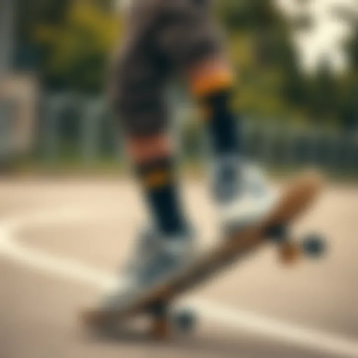 Skateboarding in Style with Adidas Socks Skateboarder performing tricks while wearing black and gold Adidas socks