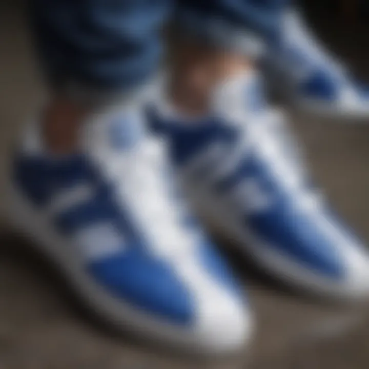 Artistic representation of the cultural significance of blue and white Adidas shoes