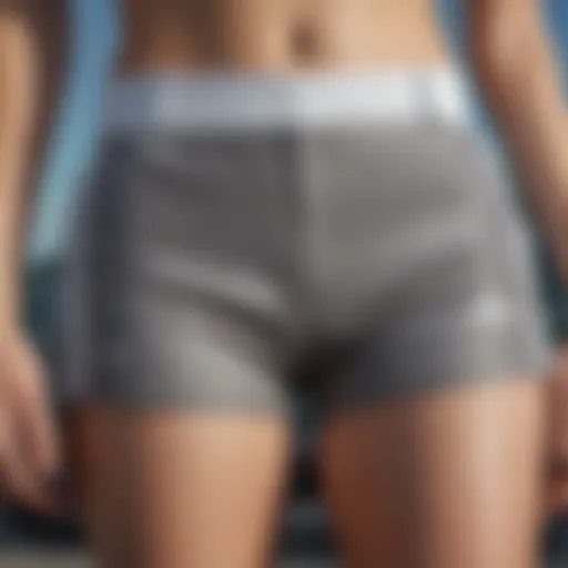 A close-up view of high-waisted Adidas shorts showcasing their design and stitching.