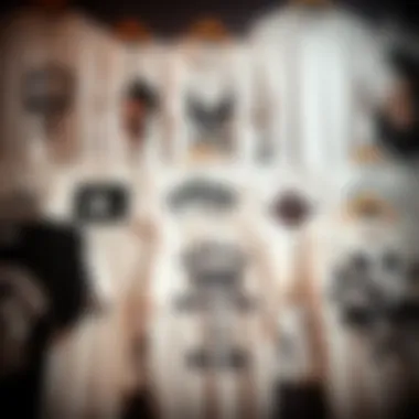 A collection of white black graphic tees displayed artistically