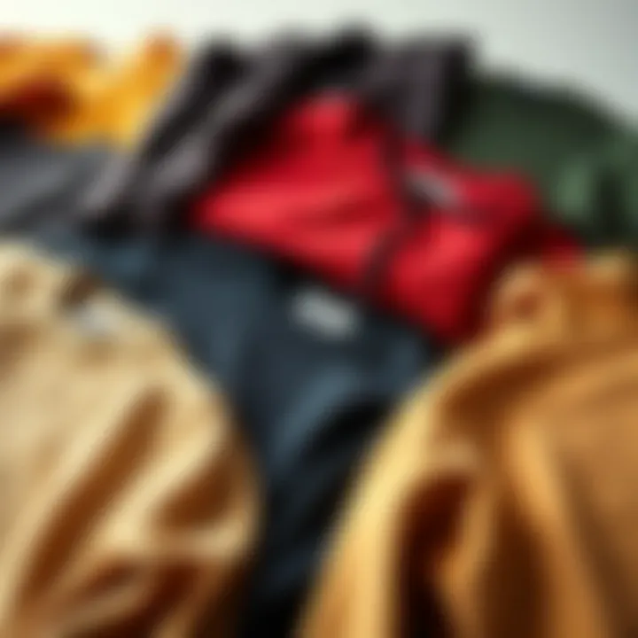 Crewneck Material Showcase An aesthetically pleasing flat lay of various crewnecks showcasing different materials and textures.