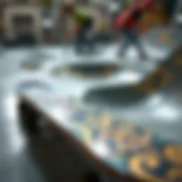 A detailed view of a fingerboard on a custom skatepark setup, showcasing intricate designs.