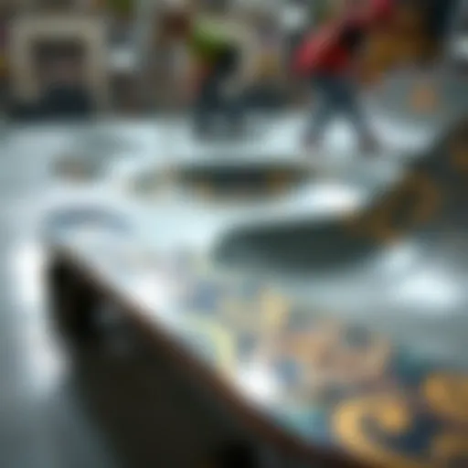 Custom Skatepark for Fingerboarding A detailed view of a fingerboard on a custom skatepark setup, showcasing intricate designs.