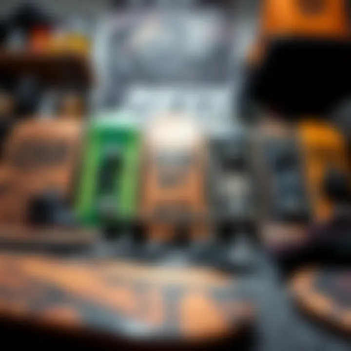 A dynamic shot of various fingerboard decks and accessories arranged aesthetically.