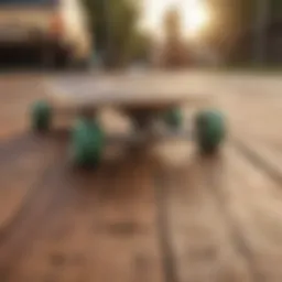 An early skateboard design on a wooden surface.