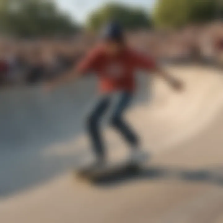 A vibrant skatepark filled with diverse skateboarders.