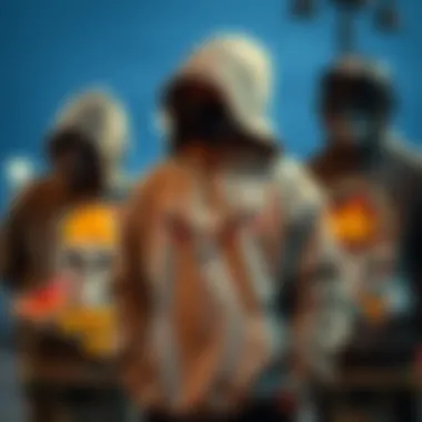 Intersection of Skate Art and Hoodies Artistic representation of skateboard graphics complemented by grey hoodies.