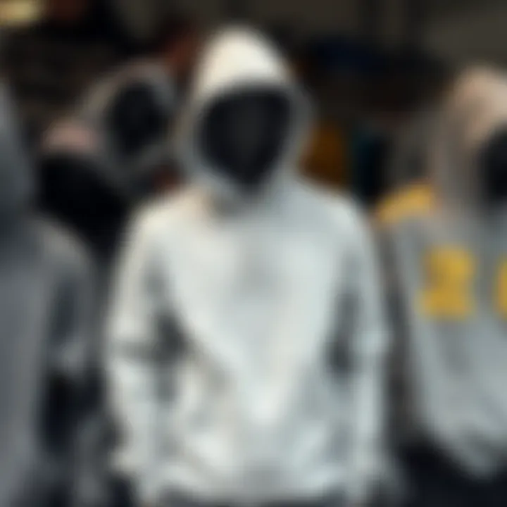 Grey Hoodies: A Fashion Staple A collection of grey hoodies displayed in a street fashion context.