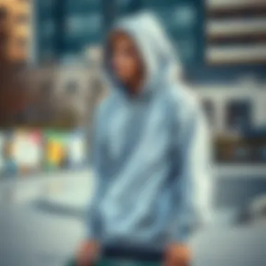 Embodiment of Skate Culture in Grey Hoodie Skateboarder wearing a grey hoodie in an urban skate park setting.
