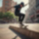 A skateboarder performing a trick in an urban environment