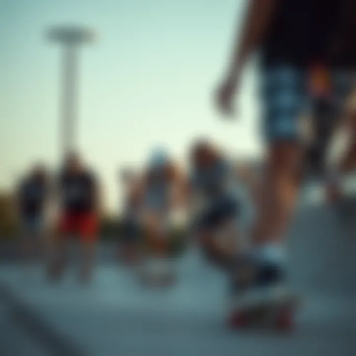 Skateboarding scene featuring diverse styles and shorts reflecting subculture