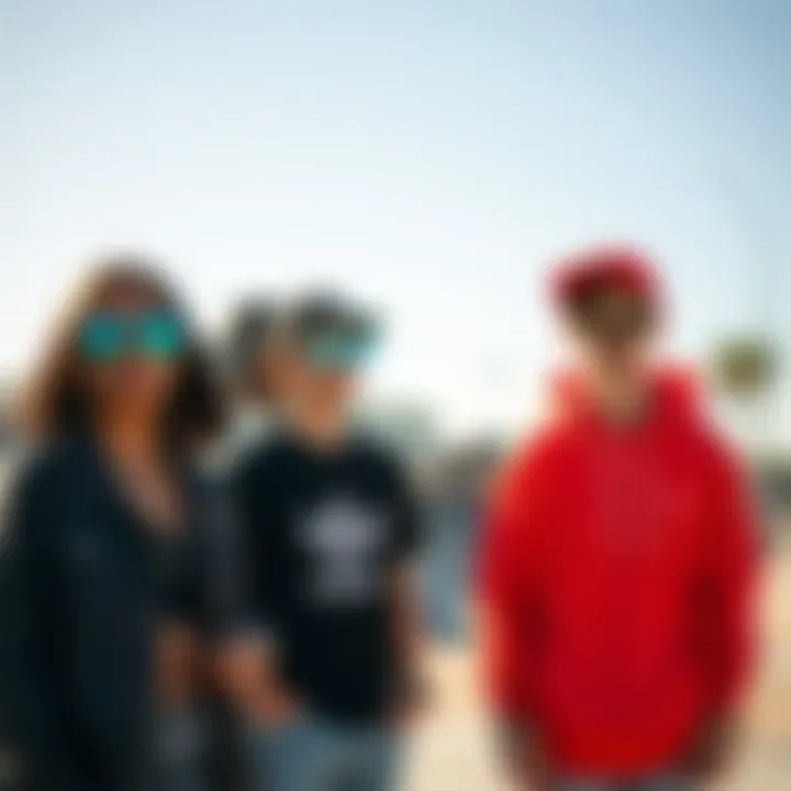 Fashionable group at a skate park with micro sunglasses