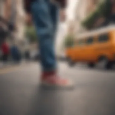 A vibrant street scene featuring individuals wearing Vans in different styles