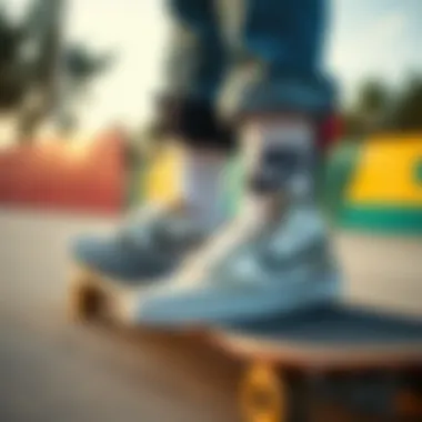 Nike Socks and Skate Shoes: A Perfect Match Stylized shot of high-top Nike socks paired with skate shoes on a skateboard
