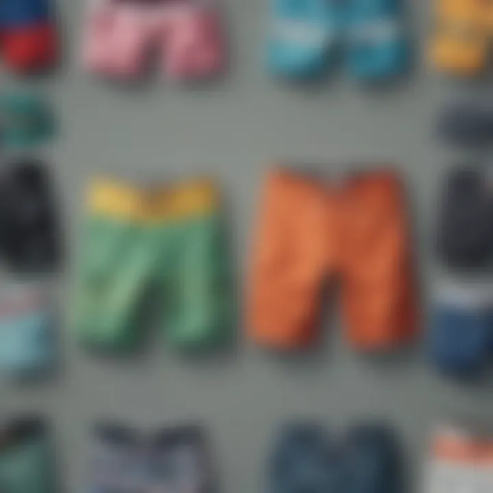 A variety of board shorts styles on display