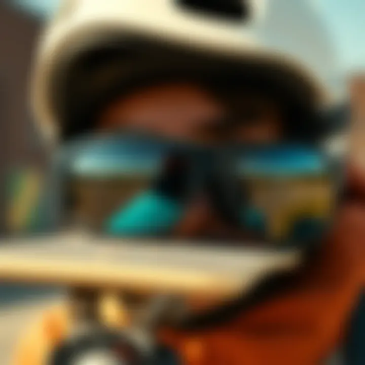 Polaroid wrap around sunglasses paired with skateboarding gear