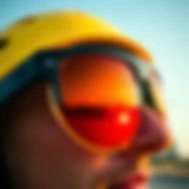 Close-up of polarized lenses in Polaroid wrap around sunglasses