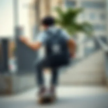 Mini black Adidas backpack with skateboard in urban setting