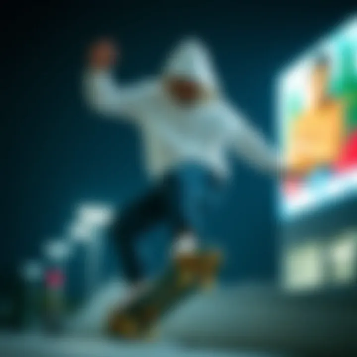 Skater wearing a white crop top hoodie performing a trick