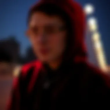 Detailed look at the design elements of Tilly's black hoodie