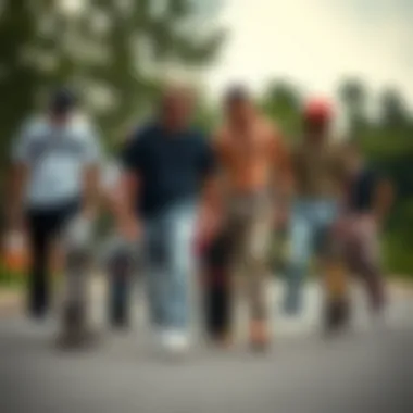 A group of skateboarding enthusiasts wearing different styles of Tripp pants