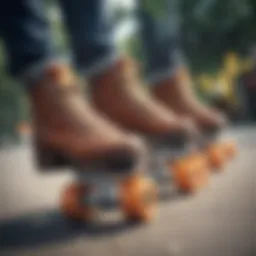 A close-up view of affordable outdoor skates showcasing their wheels and design