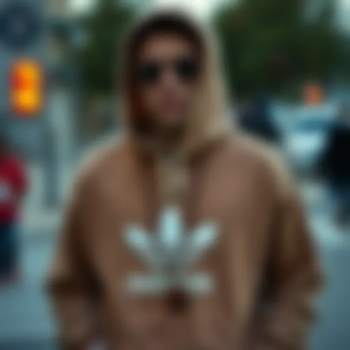 Fashionable hoodie paired with skate accessories in a street setting