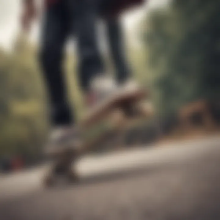 A skater performing tricks on a wide skateboard deck