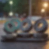 Different types of outdoor skate bearings displayed for comparison