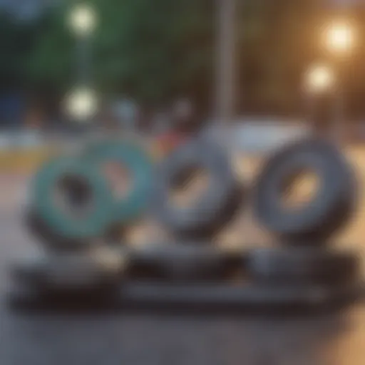 Different types of outdoor skate bearings displayed for comparison