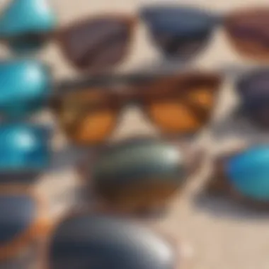 A variety of polarized sunglasses displayed to demonstrate different styles and features.