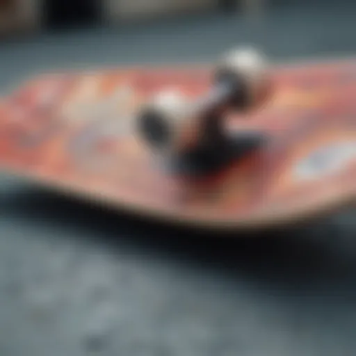 Close-up view of skateboard deck showcasing unique design