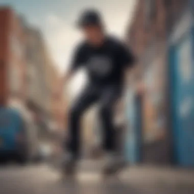 A skateboarder wearing a Brixton snap back in an urban setting, capturing the essence of skate culture.