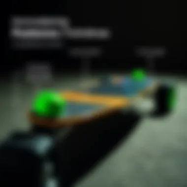 Close-up of Juiced electric skateboard features highlighting technology