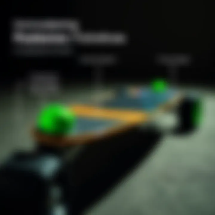 Close-up of Juiced electric skateboard features highlighting technology